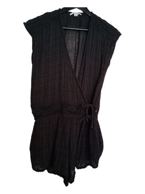 O'Neill Saltwater Black Boho Lace Trim Textured Wrap Style Romper Size Small